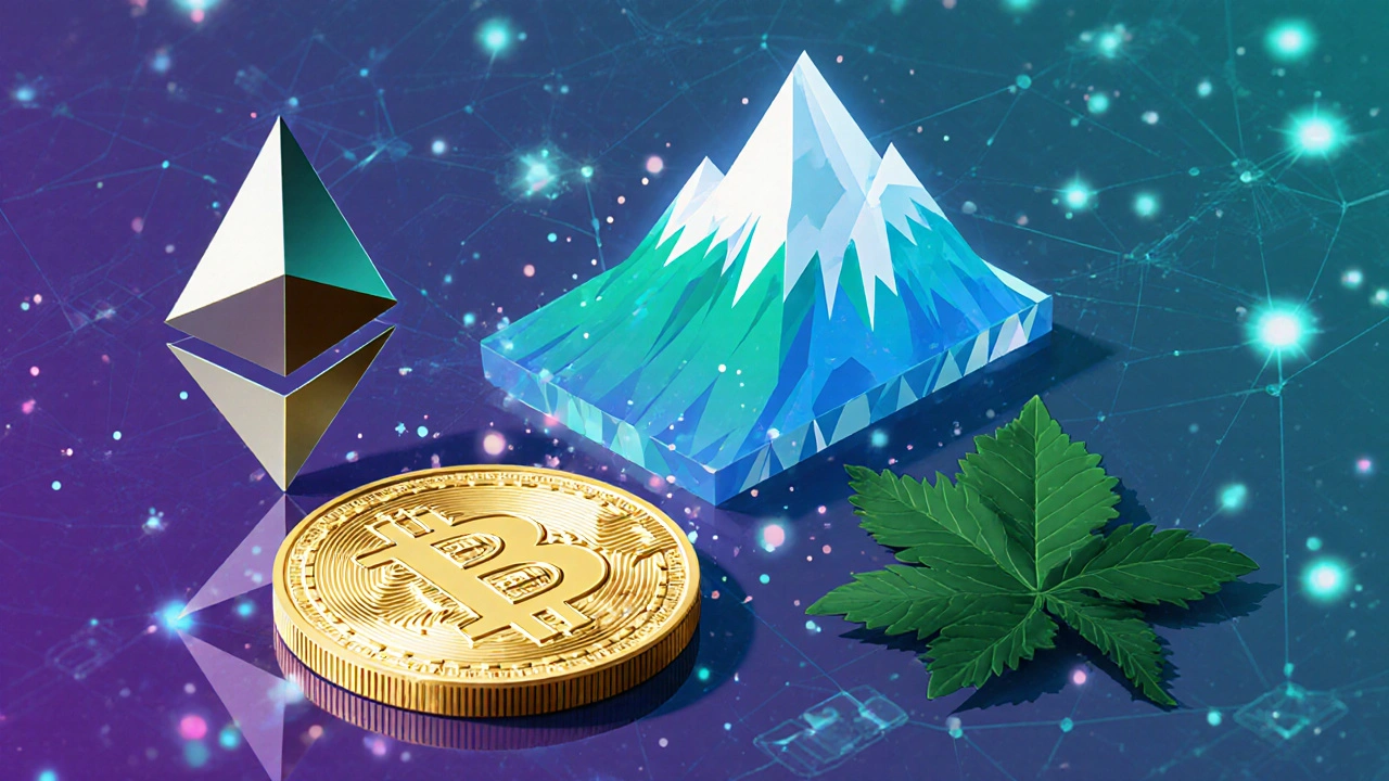 Kolase simbol Bitcoin, Ethereum, Solana, Avalanche, dan Cardano bersatu.